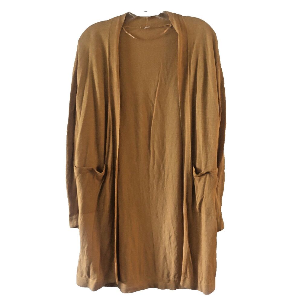Uniqlo Womens Cardigan Sweater S Long-Line Lightweight Open Linen Rayon Pockets